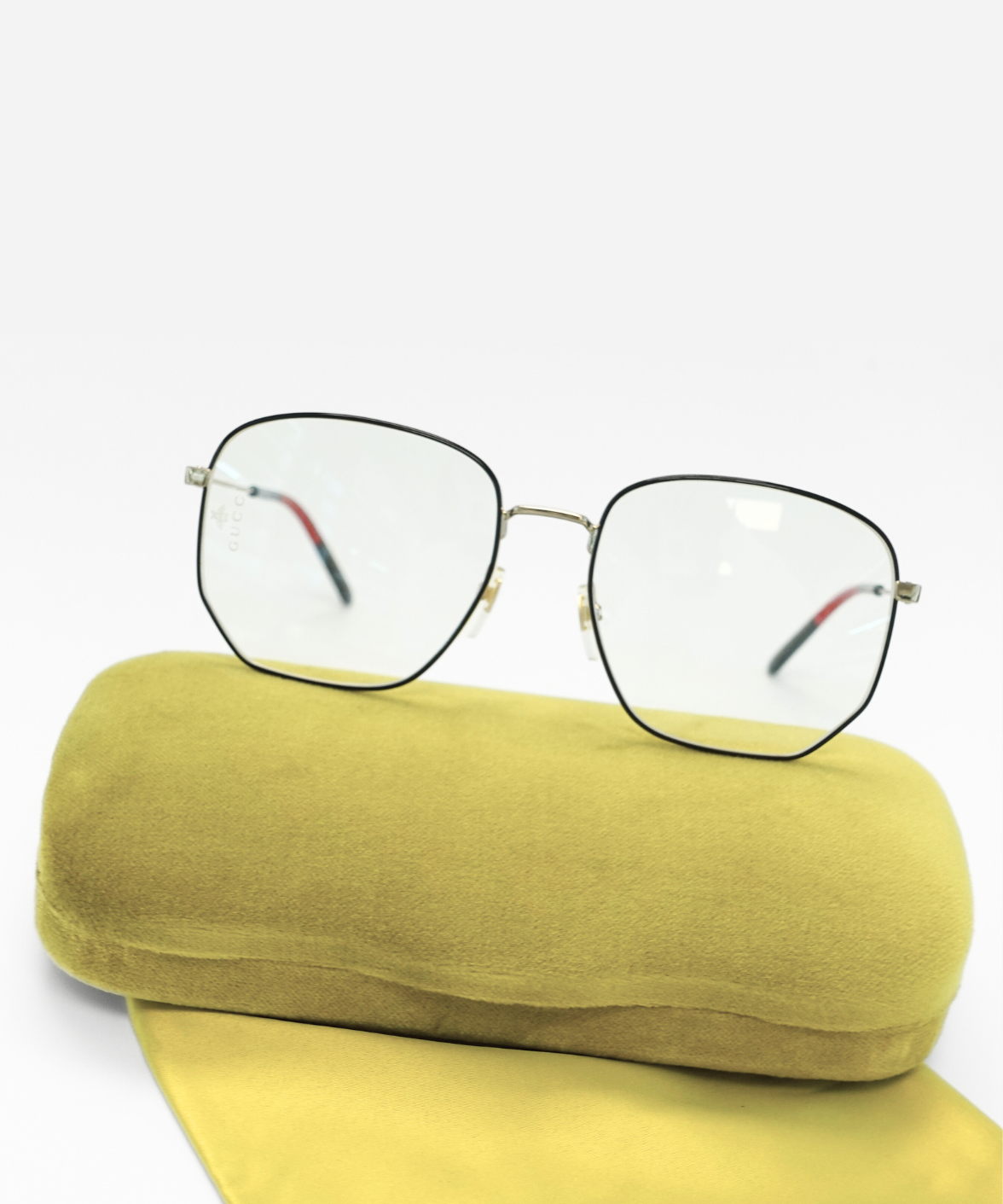 Gucci GG0396O Optics Eyeglasses Silver/Black/Gold | Jei & Co. Optics