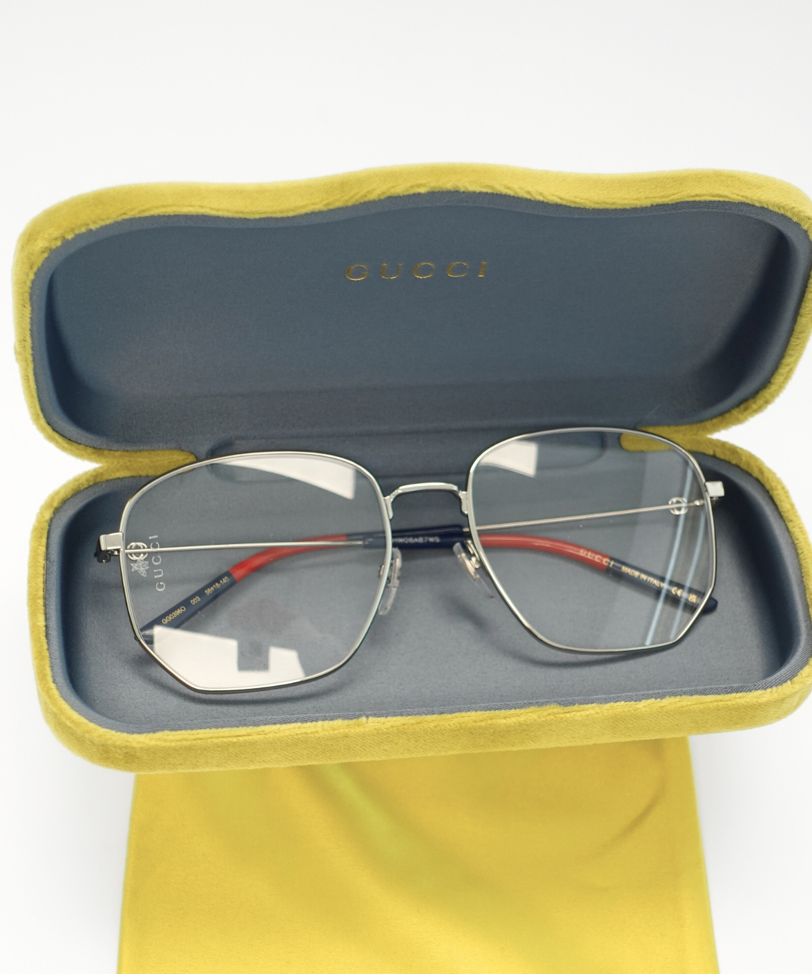 Gucci GG0396O Optics Eyeglasses Silver/Black/Gold | Jei & Co. Optics