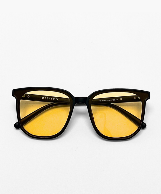 Jamie S Square Sunglasses – Bold Black Frame & Yellow Lenses | Jei & Co. Optics