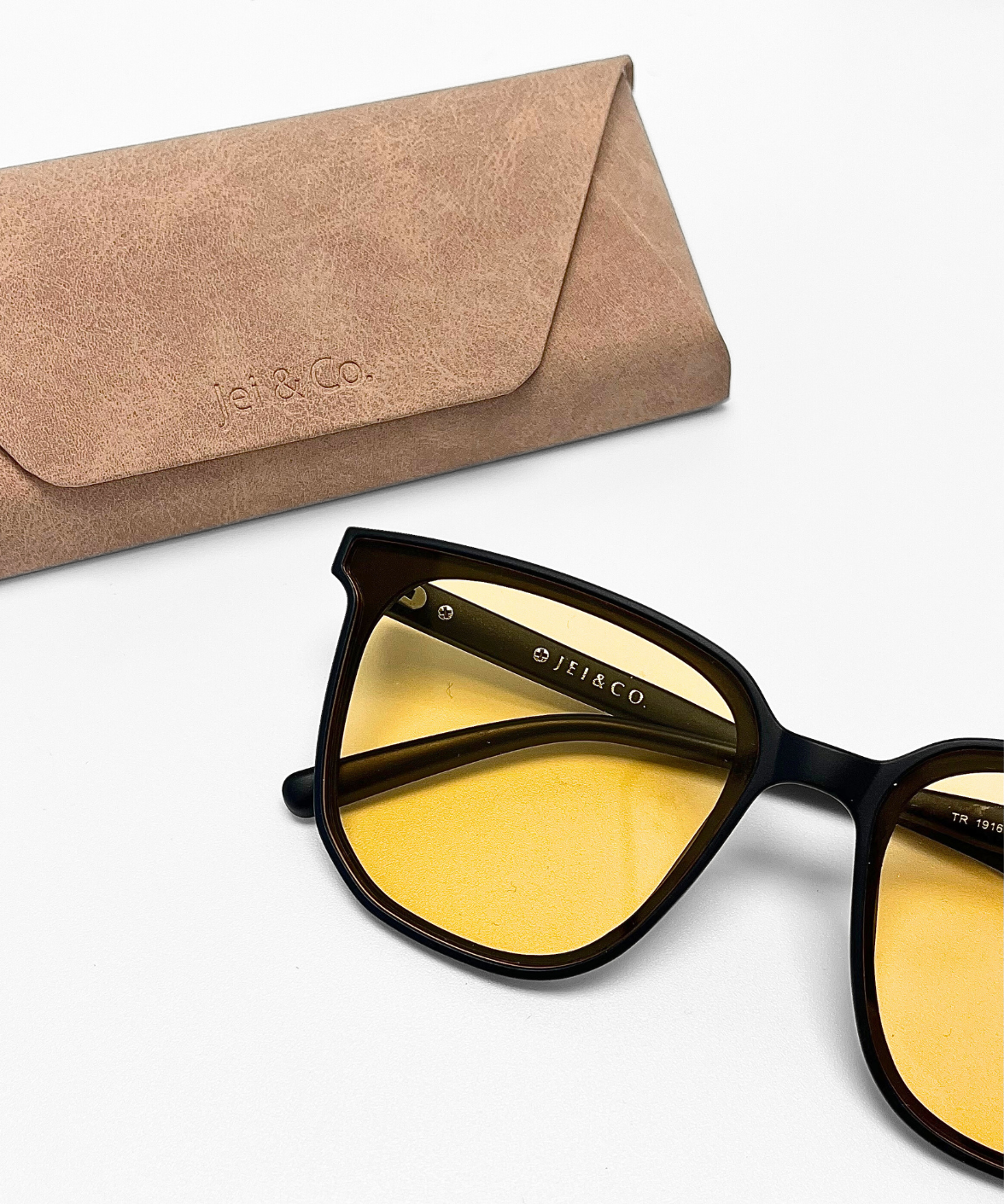 Jamie S Square Sunglasses – Bold Black Frame & Yellow Lenses | Jei & Co. Optics