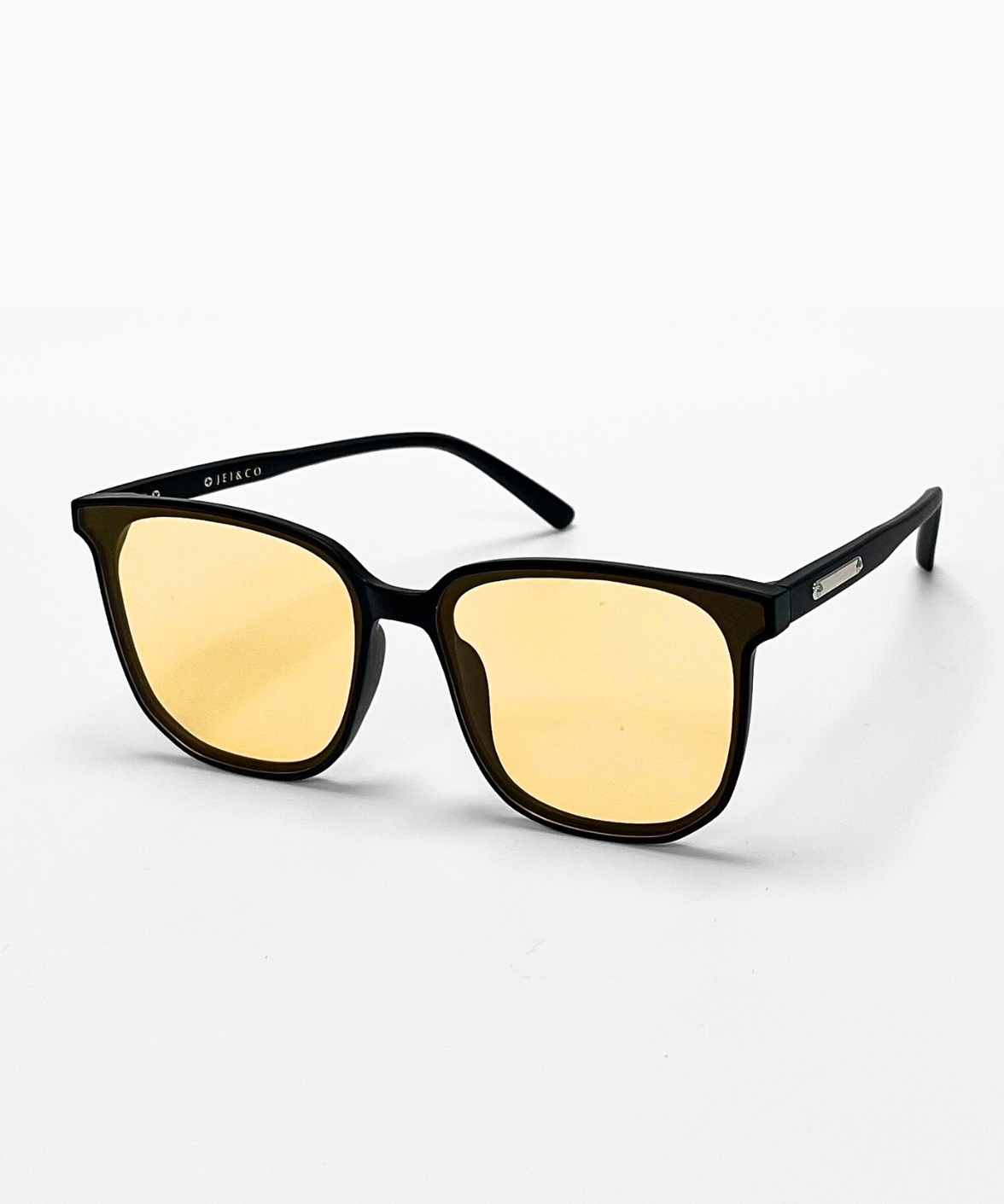 Jamie S Square Sunglasses – Bold Black Frame & Yellow Lenses | Jei & Co. Optics